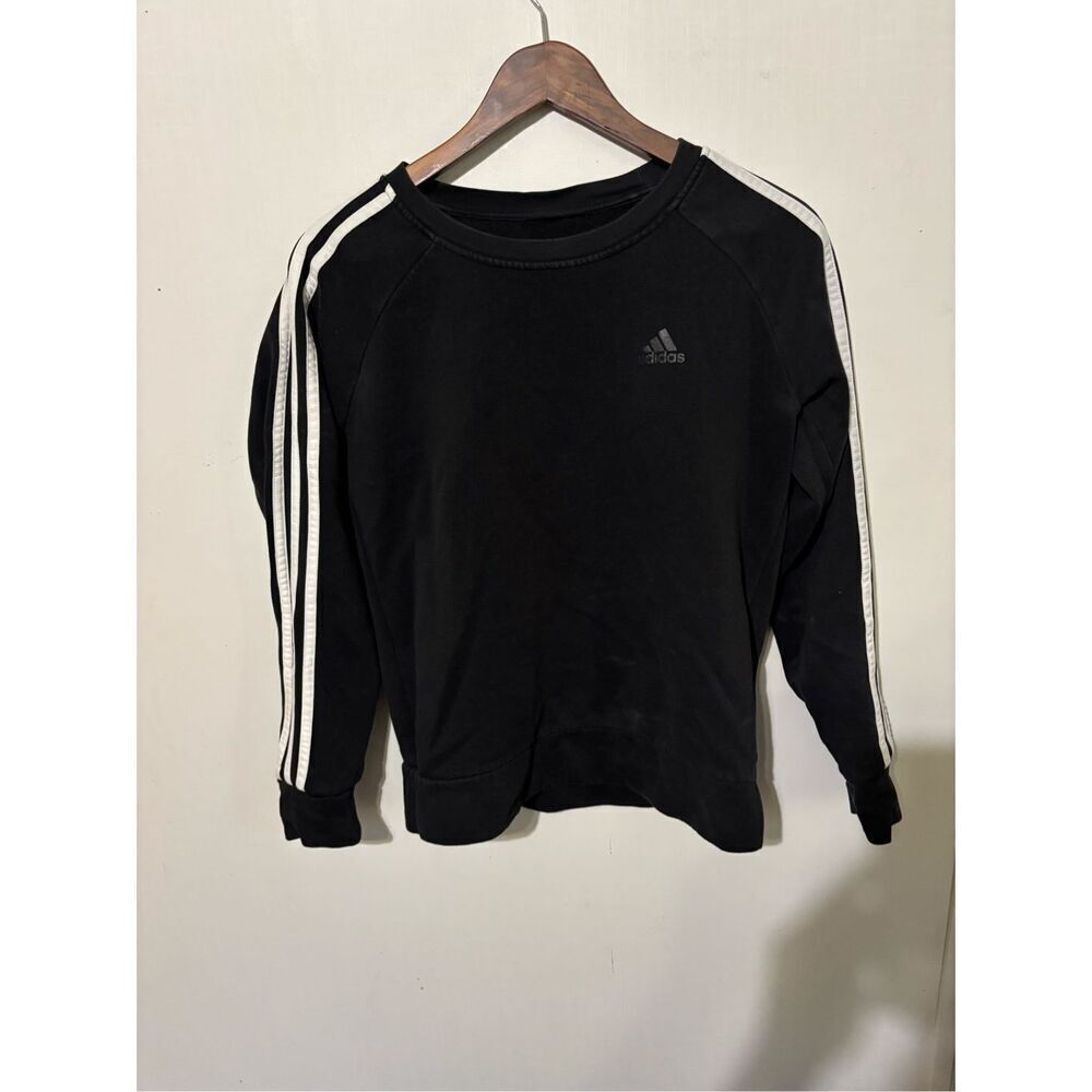 Adidas Women's Small Black White Pullover Sweater Striped Crewneck